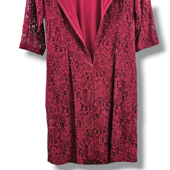 Jessica Howard Cocktail Dress 16W Lace Sequin Overlay Deep Red Holiday Christmas - Picture 15 of 16